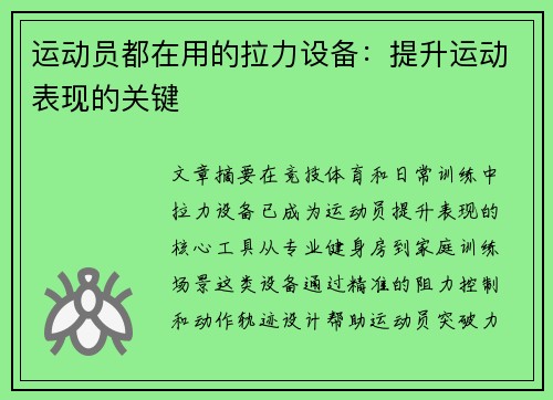 运动员都在用的拉力设备：提升运动表现的关键
